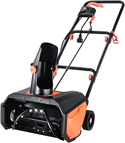 Snow Thrower, 18 Inch Electric Snow Blower, Steel Auger, 180° Rotatable Chute, Overload Protection, 13 Amp, Black & Orange a04