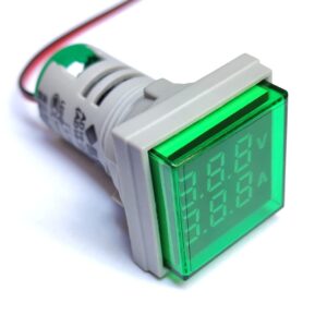 Szliyands AC Current and Voltage Indicator with Two-Digit Display, 22mm Square Head LED Multi-Function Measuring Instrument Monitor (Green)