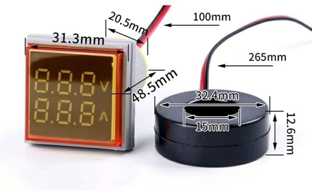 Szliyands AC Current and Voltage Indicator with Two-Digit Display, 22mm Square Head LED Multi-Function Measuring Instrument Monitor (Green)