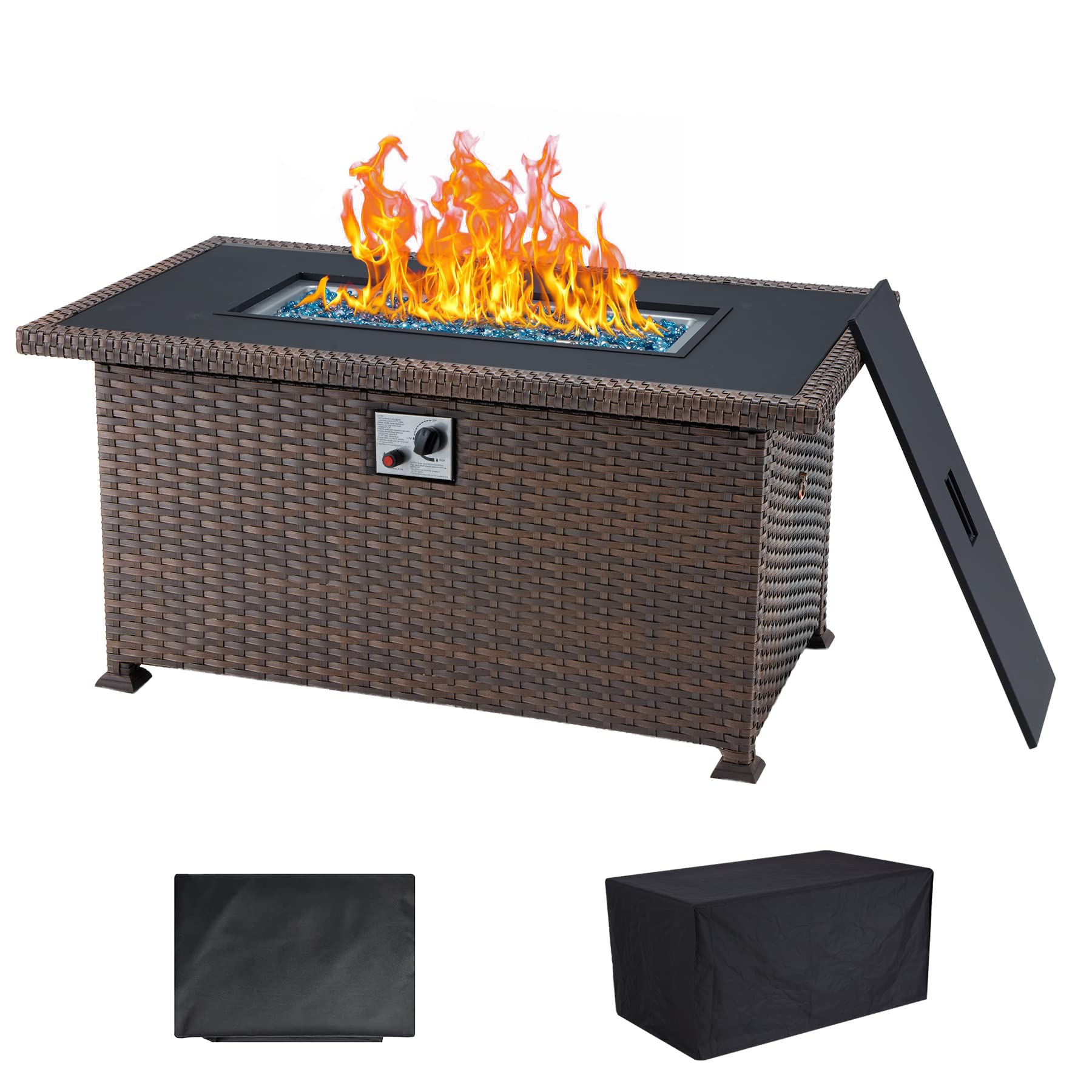 GYUTEI Fire Pit Table 44 Inch Auto-Ignition Propane Gas Fire Pit Table 50,000 BTU Outdoor Fire Pit for Garden Patio (Dark Brown)