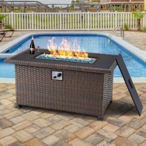 GYUTEI Fire Pit Table 44 Inch Auto-Ignition Propane Gas Fire Pit Table 50,000 BTU Outdoor Fire Pit for Garden Patio (Dark Brown)