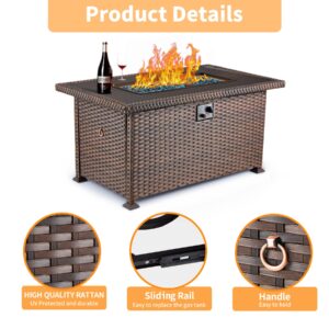 GYUTEI Fire Pit Table 44 Inch Auto-Ignition Propane Gas Fire Pit Table 50,000 BTU Outdoor Fire Pit for Garden Patio (Dark Brown)