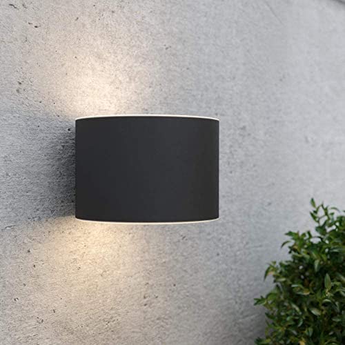 Outdoor Solar Lights Up Down Dusk to Dawn Solar Lighting Cylinder Décor Fence Solar Lights Waterproof Sconce Mood Light Ambient Wall Lights LED Yard Lights for Patio Porch Deck, Black, SL10-48CW