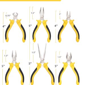 DOWELL 6-piece Mini Pliers Set Needle Nose Diagonal Long Nose Bent Nose End Cutting and Linesman for Making Crafts Repairing Electronic Devices with Pouch