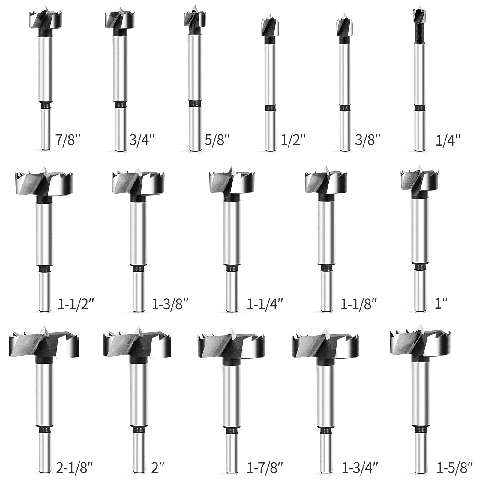 BAIDETS Forstner Bit Set 16Pcs - Forstner Bit Wood Drilling, Forstner Drill Bit with Center Positioning