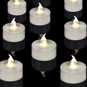 artmarry battery operated tea lights flameless flickering led tealights 24 pack warm white lamp votive fake candle long lasting 200+ hours for home holiday wedding celebration (warm white 24 pack)