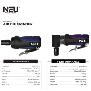 Air die grinder, NEU PNEUPACTURE die grinder set, straight/angle mini die grinder set, with 1/4 and 1/8 inch collets, apply to working in tight spaces