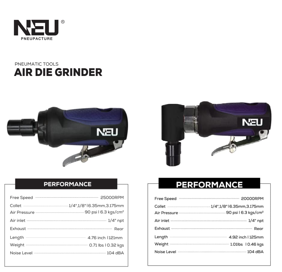 Air die grinder, NEU PNEUPACTURE die grinder set, straight/angle mini die grinder set, with 1/4 and 1/8 inch collets, apply to working in tight spaces