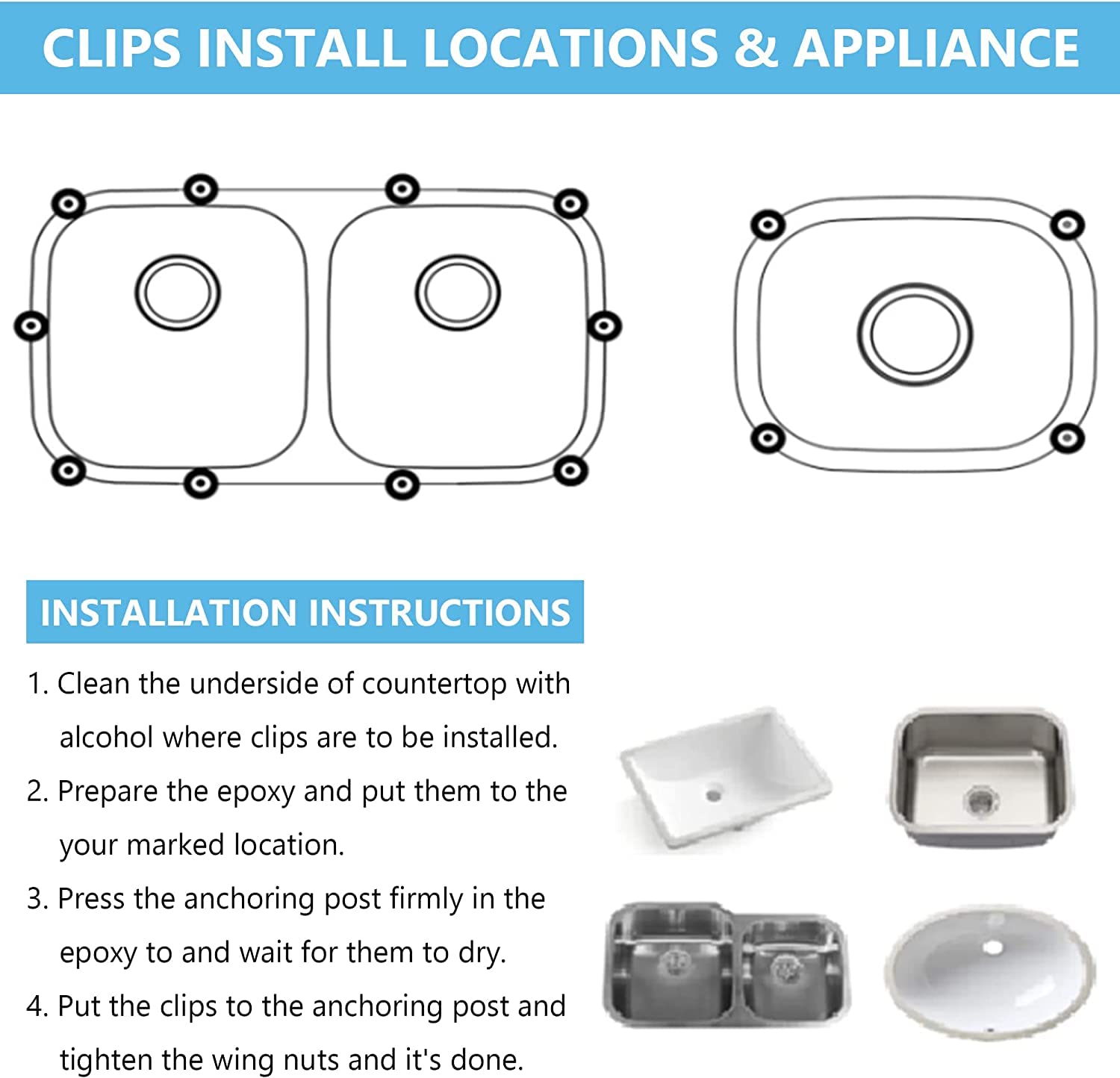 12 Pack Sink Clips Kit, Undermount Sink Clips, Sink Mounting Kit Bracket, Installation Repair Hardware Clips Fastener Support for Kitchen or Bathroom Sinks (Silver)