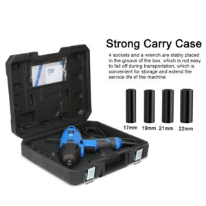 Prostormer 7.5A Electric Impact Wrench, 1/2 Impact Driver Chuck, 3400 RPM Power Wrenches 450 Ft-lbs Max Torque with 4 Pcs Impact Sockets and Carry Case