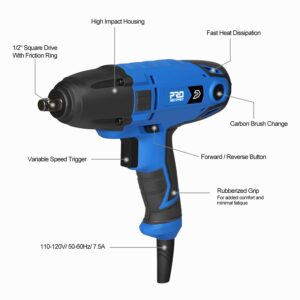 Prostormer 7.5A Electric Impact Wrench, 1/2 Impact Driver Chuck, 3400 RPM Power Wrenches 450 Ft-lbs Max Torque with 4 Pcs Impact Sockets and Carry Case