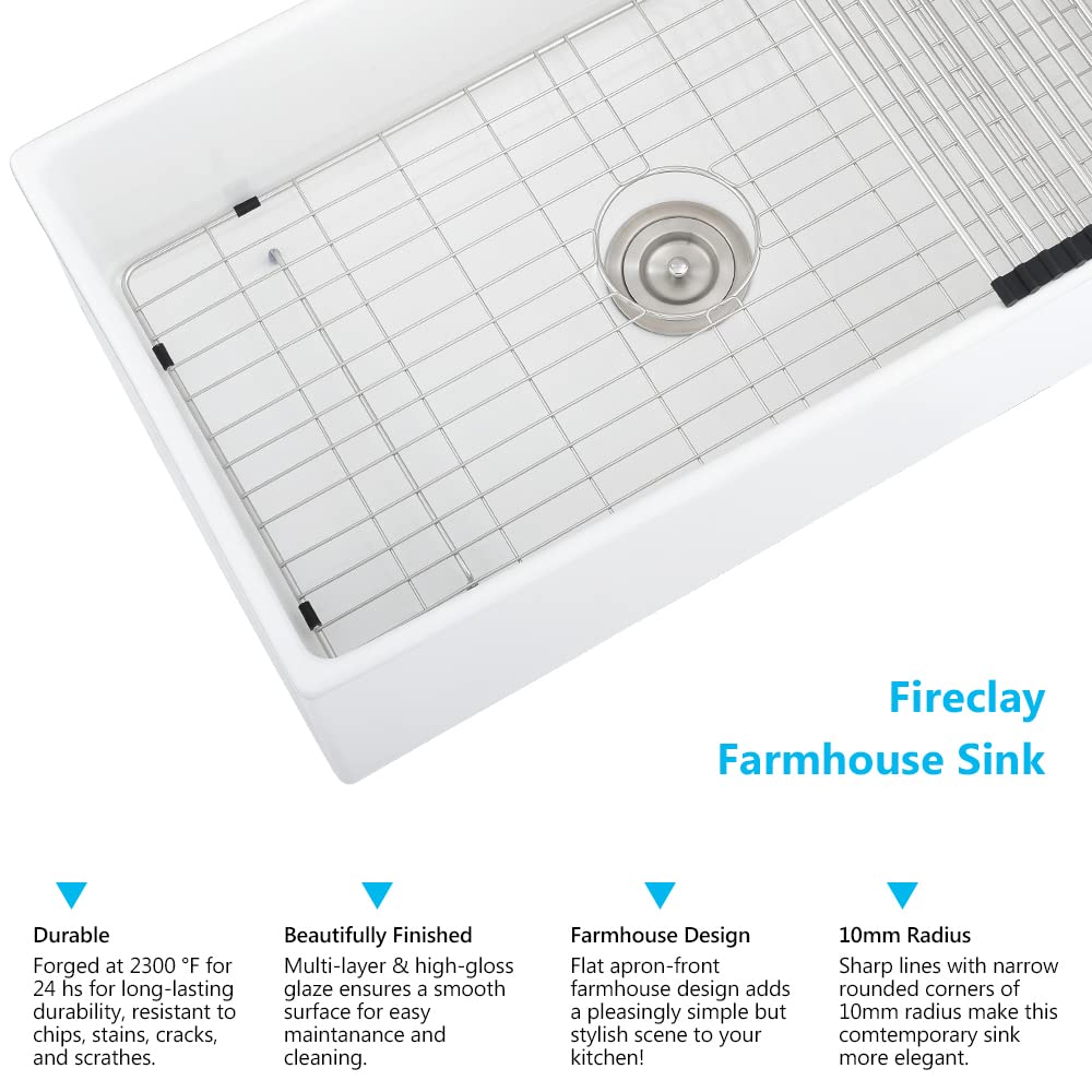 BoomHoze White Farmhouse Sink 33 inch Farmhouse Kitchen Sink Single Bowl Fireclay Apron Farm Sink Large Porcelain White Kitchen Sink Deep Farmers Sink