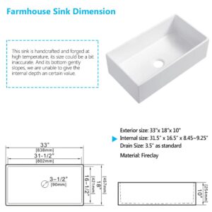 BoomHoze White Farmhouse Sink 33 inch Farmhouse Kitchen Sink Single Bowl Fireclay Apron Farm Sink Large Porcelain White Kitchen Sink Deep Farmers Sink