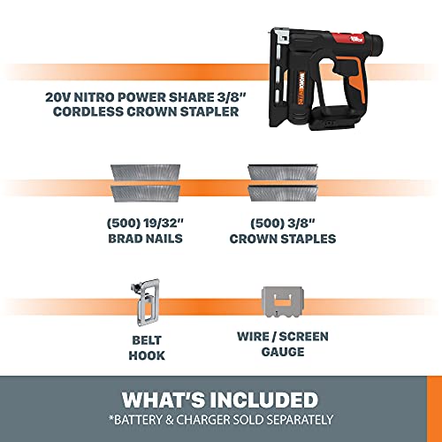 Worx Nitro 20V Power Share 3/8” Cordless Crown Stapler with Air Impact Technology - WX843L.9 (Tool Only)