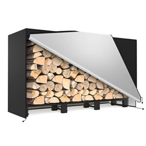 sunyesyo firewood rack outdoor 4ft with waterproof cover - heavy duty log rack indoor holder, upgraded adjustable fire wood racks, storage organizer stand tool for fireplace, black