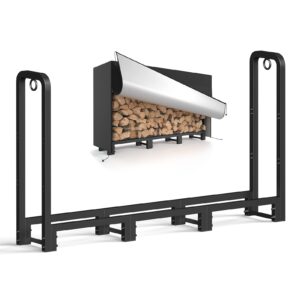 sunyesyo firewood rack outdoor 40in with waterproof cover - heavy duty log rack indoor holder, upgraded adjustable fire wood racks, storage organizer stand tool for fireplace, black