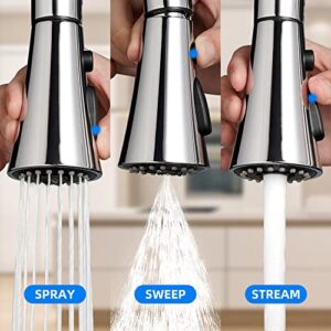 Touchless Kitchen Faucet with Pull Down Sprayer, ANBSR Motion Sensor Automatic Kitchen Sink Faucet Pull Out Sprayer Single Handle 3 Hole 3 Setting Polished Chrome Stainless Steel Kitchen Faucet