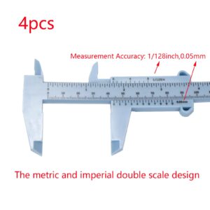 Curqia 4pcs Mini Plastic Vernier Calipers Portable Measuring Tools Double Scale Ruler for School Student 150mm/6" White/Blue/Dark Blue/Black