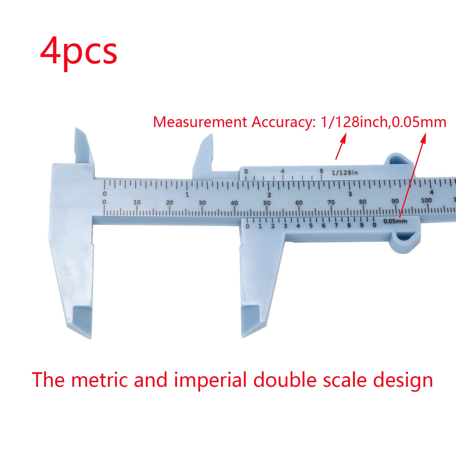 Curqia 4pcs Mini Plastic Vernier Calipers Portable Measuring Tools Double Scale Ruler for School Student 150mm/6" White/Blue/Dark Blue/Black