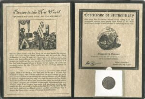1695 no mint mark authentic pirate silver coin from 17th century belonged to pirate king henry certificate of authenticity & holder & album inc. $1 seller very fine