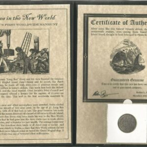 1695 No Mint Mark Authentic Pirate Silver Coin From 17th Century Belonged to Pirate King Henry Certificate Of Authenticity & Holder & Album Inc. $1 seller Very Fine