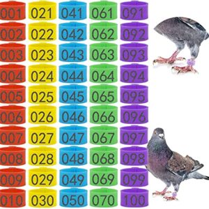 100Pcs 8mm Bird Leg Bands Rings - Colorful 001-100 Numbered Pigeon Foot Rings Birds Tags Leg Bands Clip for Quail, Dove, Lovebirds, Finch and Small Poultry