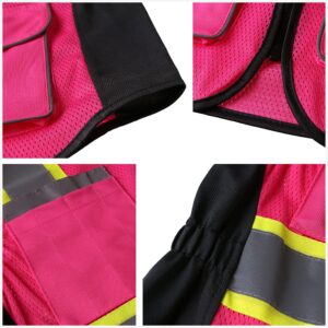 HoliSecure Safety Vest for women, Hi vis Reflective Lady Work vest With 9 Multi Pocket And Zipper(Pink Medium)