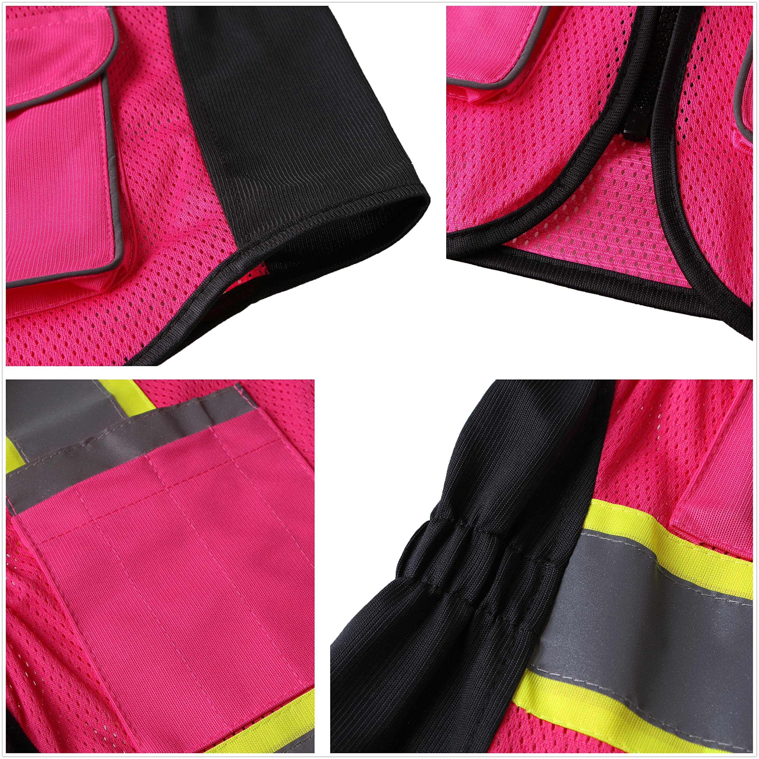 HoliSecure Safety Vest for women, Hi vis Reflective Lady Work vest With 9 Multi Pocket And Zipper(Pink Medium)