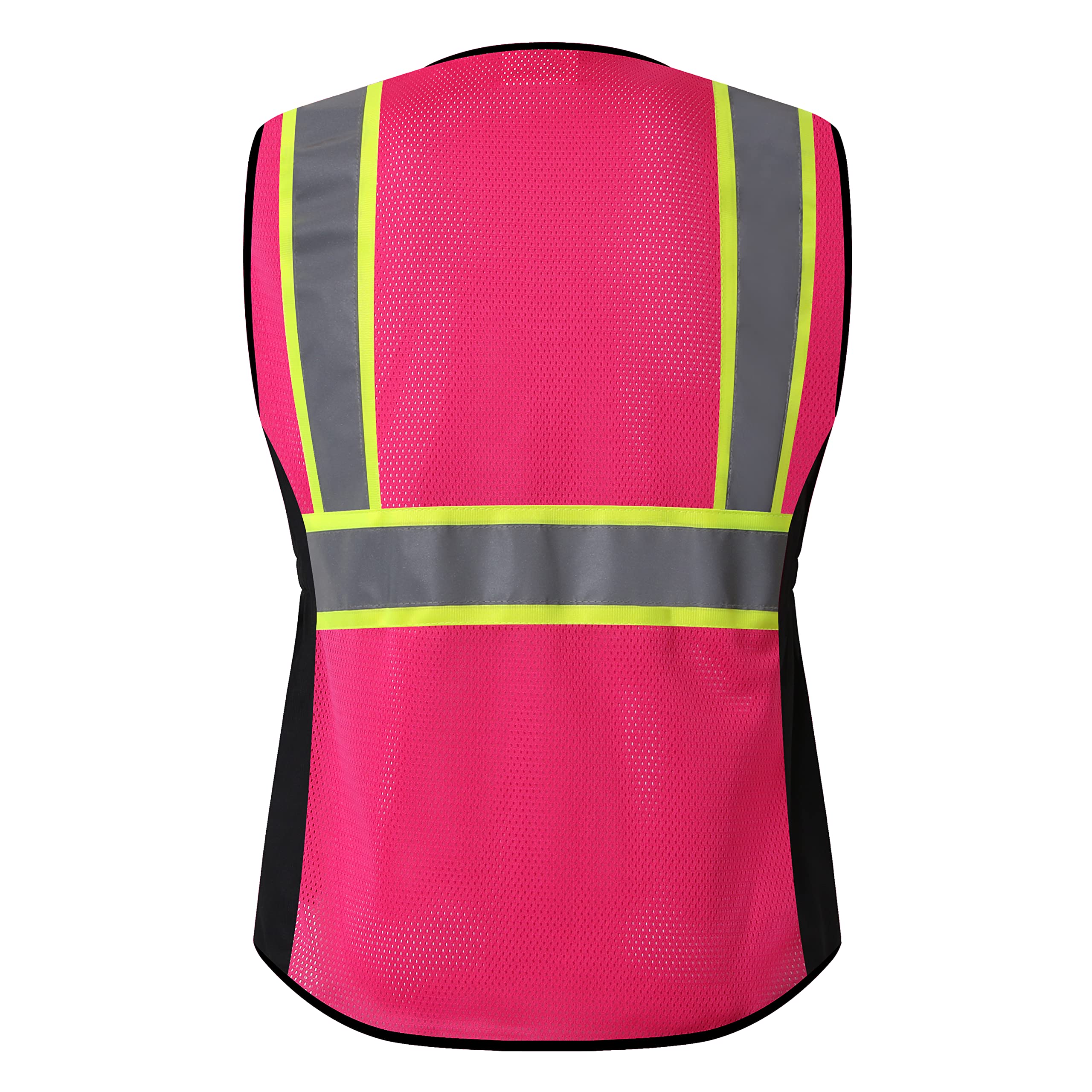 HoliSecure Safety Vest for women, Hi vis Reflective Lady Work vest With 9 Multi Pocket And Zipper(Pink Medium)