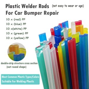106pcs Plastic Welding Rods ABS PP PU PE PA PC TPO 7 Types of Plastic Welder Rods for Car Bumper Kayak Repair Kit with Reinforcing Stainless Steel Mesh Plastic Welding Kit Welding Supplies