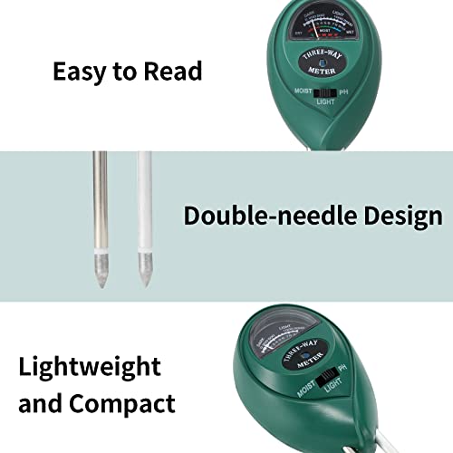 2 Packs Soil Moisture Meter, 3 in 1 Soil Tester Tool, Plant Water Monitor, Soil Hygrometer Sensor for Gardening, Farming, Indoor and Outdoor Plants, No Batteries Required (Black & Green)