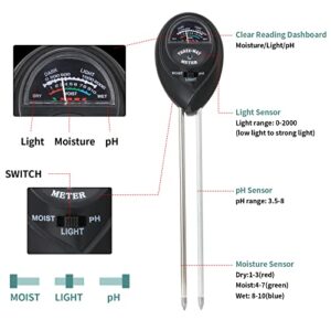 2 Packs Soil Moisture Meter, 3 in 1 Soil Tester Tool, Plant Water Monitor, Soil Hygrometer Sensor for Gardening, Farming, Indoor and Outdoor Plants, No Batteries Required (Black & Green)