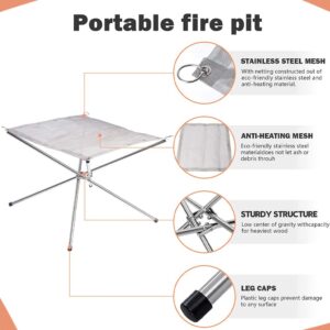 22Inch Fire Pits for Outside Small Foldable Fire Pit with Steel Mesh for Camping, Outdoor Hiking with Carry Bag