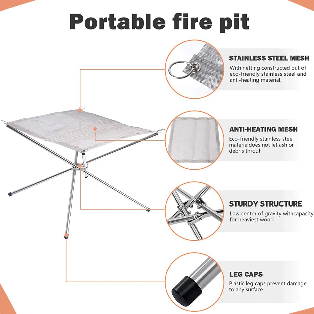 22Inch Fire Pits for Outside Small Foldable Fire Pit with Steel Mesh for Camping, Outdoor Hiking with Carry Bag