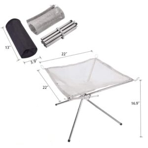 22Inch Fire Pits for Outside Small Foldable Fire Pit with Steel Mesh for Camping, Outdoor Hiking with Carry Bag