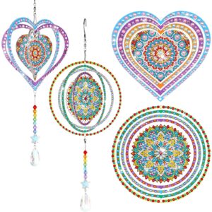 queekay 2 pieces 3d diamond wind chime diamond art suncatcher kits three dimensional by number hanging ornament double sided crystal suncatcher window decor for home wall garden(heart)