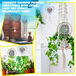 Queekay 2 Pieces 3D Diamond Wind Chime Diamond Art Suncatcher Kits Three Dimensional by Number Hanging Ornament Double Sided Crystal Suncatcher Window Decor for Home Wall Garden(Heart)