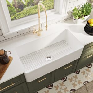 deervalley farmhouse sink, dv-1k505 grove 36"l x 18"w fireclay farmhouse sink white apron front deep single bowl kitchen sink with sink grid and basket strainer