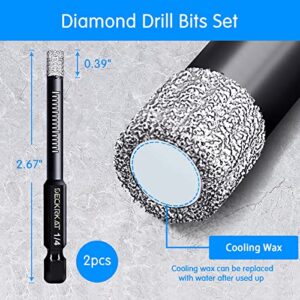 Dry Diamond Drill Bits Set 1/4” Hex Shank Vacuum Brazed 6mm Hole Saws for Porcelain Granite Tile Ceramic Marble for Steady Grips in Most Popular Drills, 2 Packs in Individual Storage Cases