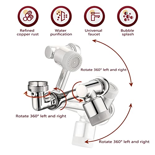 1080 ° rotating sink faucet aerator,faucet extender,2 kinds of water outlet mode robot arm faucet adapter for gargling, washing eyes,washing hair,washing face,washing sink (Dual Mode)