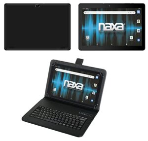 naxa nid-1021 core android 11 tablet with 10.1” hd ips screen and usb keyboard case, 1.6 ghz quad core processor, 2gb ram, 16gb storage, front and rear cameras, speaker and microphone, black