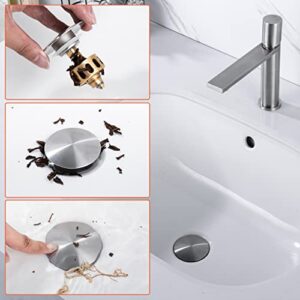 Pop up Sink Drain Stopper with Overflow Brushed Nickel for Bathroom Vessel Vanity Sink Art Basin，Big Cap Sink Drain with Overflow, Metal Pop-up Drain Strainer with Detachable Basket Stopper