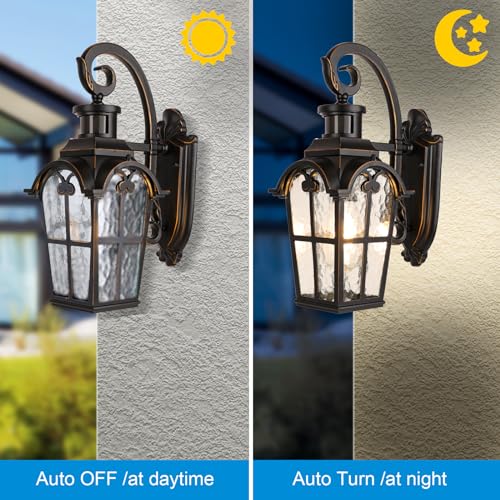 PARTPHONER Motion Sensor Outdoor Lights Fixture Wall Mount, Dusk to Dawn Outdoor Porch Lighting Black Roman Exterior Light Fixtures Outside Wall Sconce Lantern for House Garage Patio Entryway Doorway