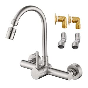 wall mount unility kitchen sink faucet brushed 8 inch center faucet with gooseneck swivel spout single handle kitchen faucet utility laundry restaurant mixer tap stainless steel constructed lead-free