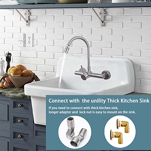 Wall Mount Unility Kitchen Sink Faucet Brushed 8 Inch Center Faucet with Gooseneck Swivel Spout Single Handle Kitchen Faucet Utility Laundry Restaurant Mixer Tap Stainless Steel Constructed Lead-Free