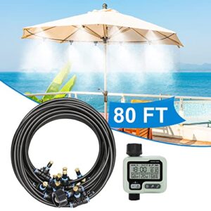 misting cooling system,outside water misters for outdoor patio,80ft(24m),backyard mist hose kits with sprinkler timer yard,lawn,garden,greenhouse,fan,umbrella,canopy,pool,porch,bbq party accessorie