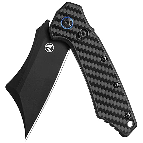 AEMEXT Pocket Knife EDC Folding Knife Assisted Opening Knives with D2 Steel Blade and Carbon Fiber Handle for Outdoor Tactical Survival Camping Hiking Fishing, Black Pocket Knife for Men & Women