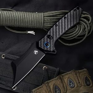 AEMEXT Pocket Knife EDC Folding Knife Assisted Opening Knives with D2 Steel Blade and Carbon Fiber Handle for Outdoor Tactical Survival Camping Hiking Fishing, Black Pocket Knife for Men & Women