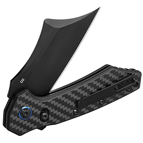 AEMEXT Pocket Knife EDC Folding Knife Assisted Opening Knives with D2 Steel Blade and Carbon Fiber Handle for Outdoor Tactical Survival Camping Hiking Fishing, Black Pocket Knife for Men & Women