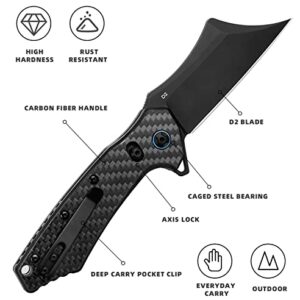 AEMEXT Pocket Knife EDC Folding Knife Assisted Opening Knives with D2 Steel Blade and Carbon Fiber Handle for Outdoor Tactical Survival Camping Hiking Fishing, Black Pocket Knife for Men & Women